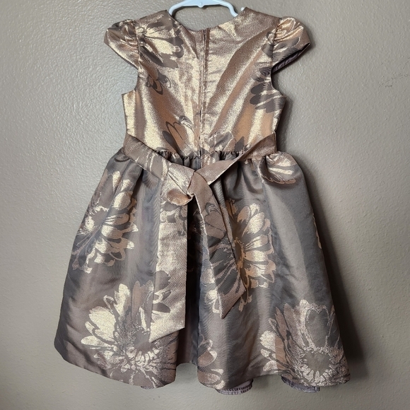 Bonnie Jean Chocolate Brown Gold Large Floral Party Dress-Size 6X - Picture 5 of 7